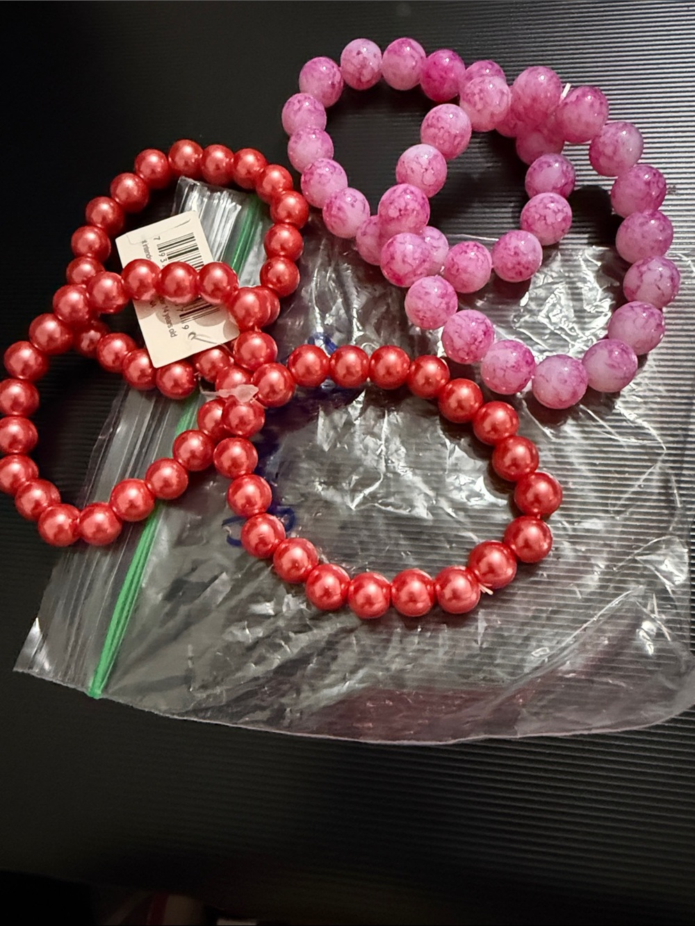Pink and Red Beaded Stretch Bracelets - Two Set